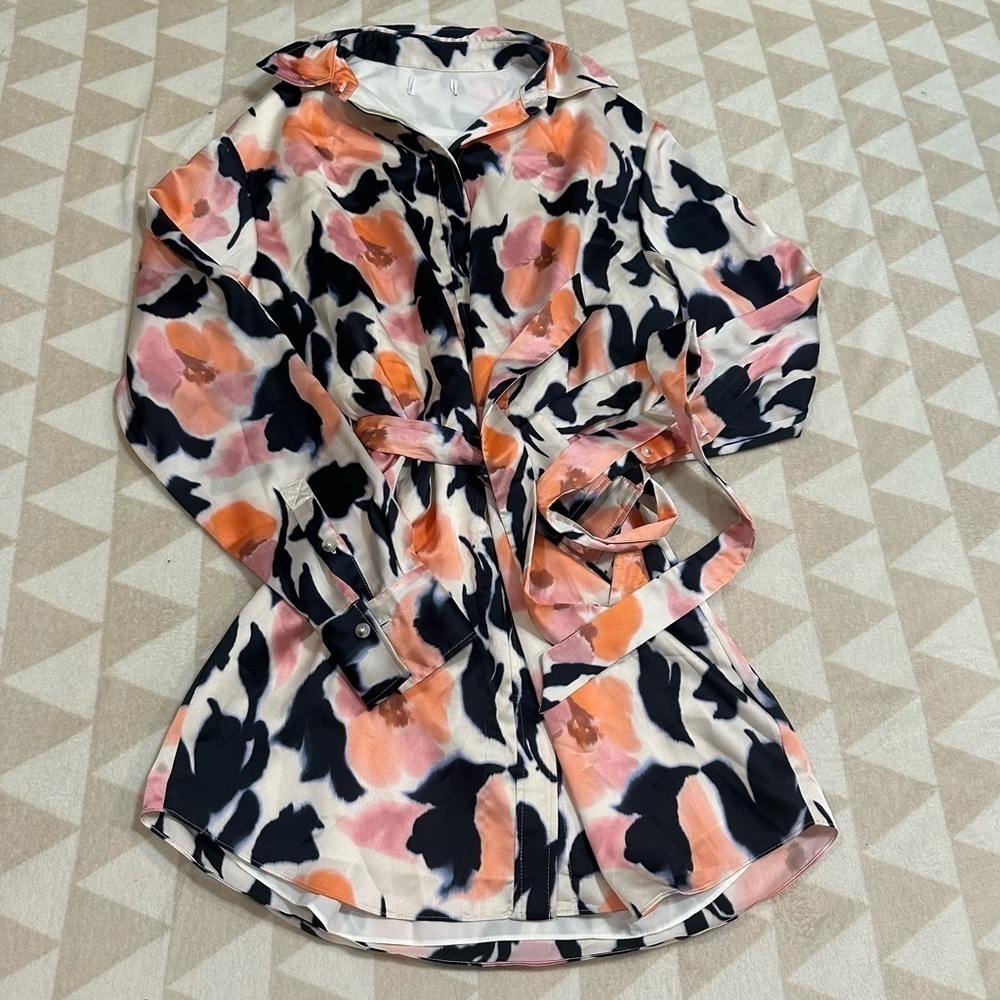 Tanya Taylor mini Blair dress belted watercolor geranium floral